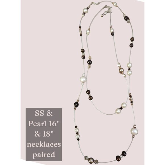 Sterling Silver & Pearl 16" & 18" Necklace Set - Picture 5 of 5